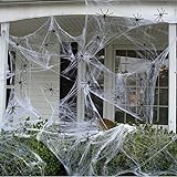 1000sqft riesiges gefälschtes Spinnennetz mit extra 80 gefälschten Spinnen Halloween Dekorationen für drinnen und draußen, gruseliges großes Super Stretch Spinnenband