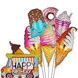 Eiscreme Donut Folienballon Kit Ice Cream Geburtstags Luftballons Sommer Eisballon Auto Süßes Essen Kinderparty Deko Sweets Thema Geburtstag Ballons 7 Stück