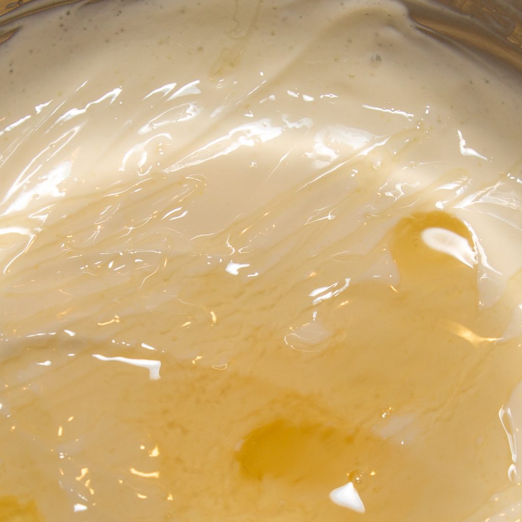 Der griechische Joghurt mit Honig und den anderen Zutaten kurz vor dem Mixen.