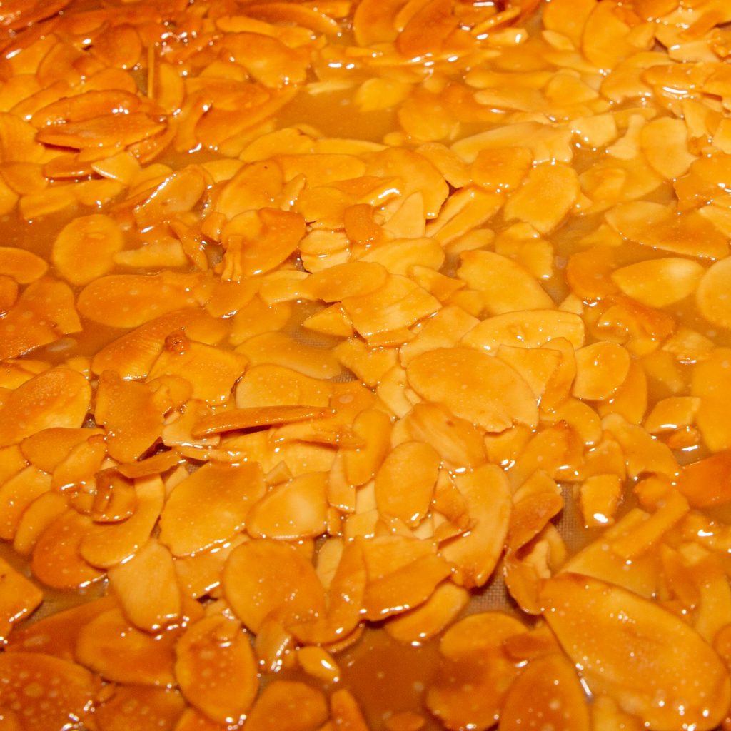 Finished almond brittle for bee sting ice cream.