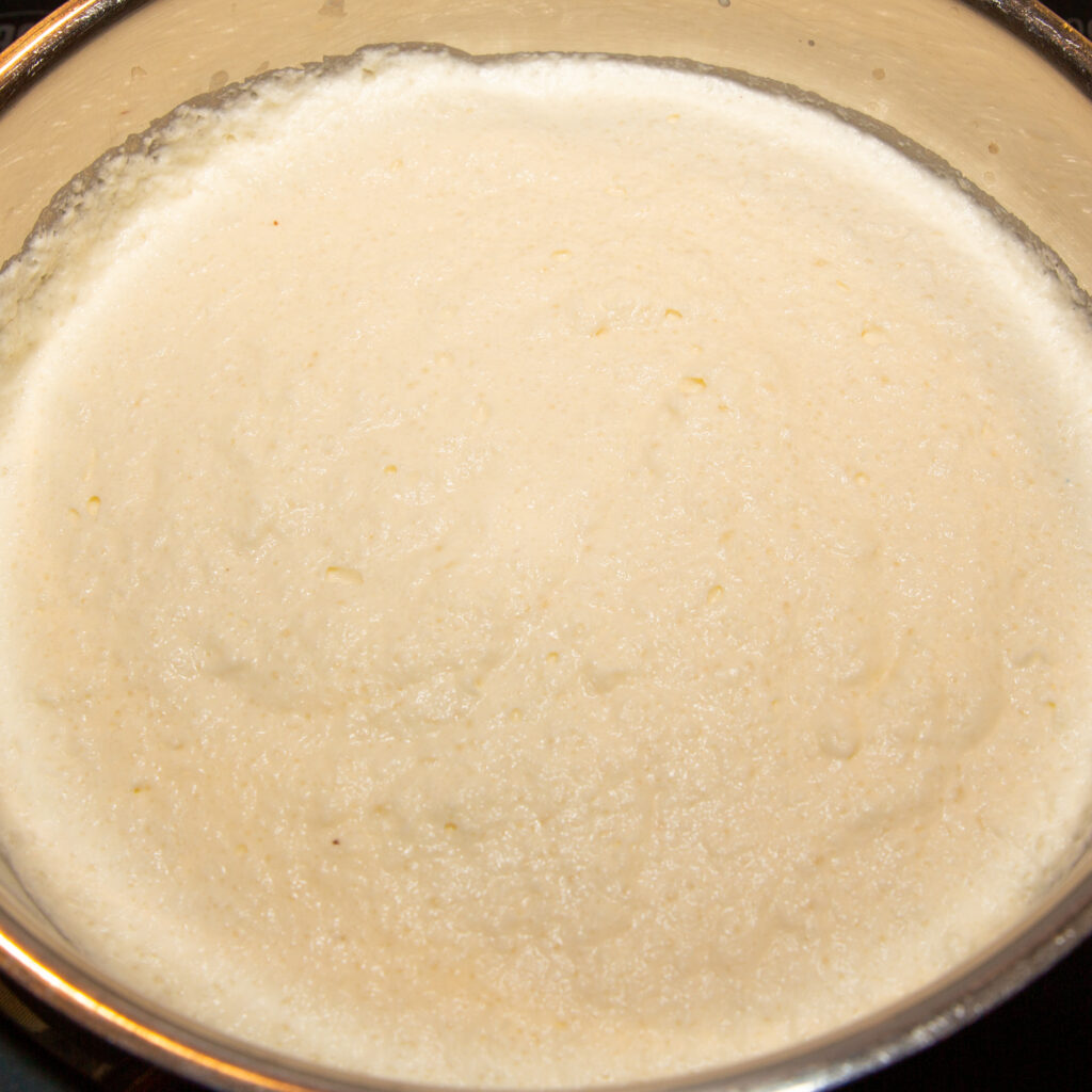 Mixed cream-milk-cashew mixture before heating.