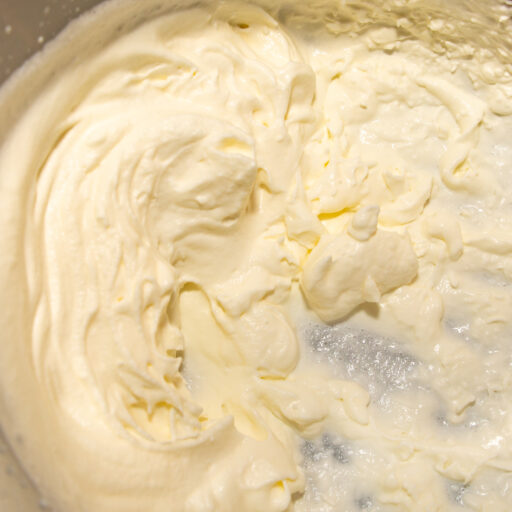 The cream is whipped until stiff and folded in just before preparing the ice cream.