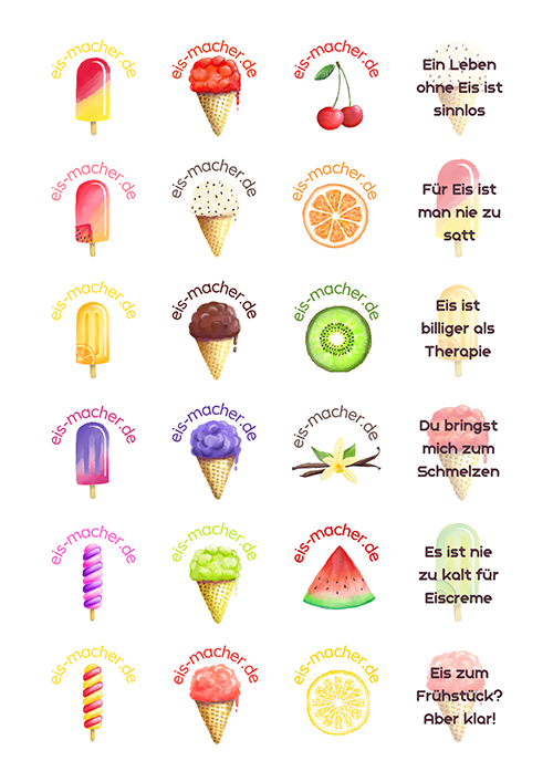 Lots of colorful ice cream stickers to print. The download button is just below.