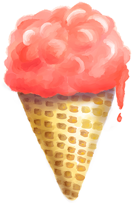 Erdbeer-Eis in der Waffel mit ProCreate gemalt.