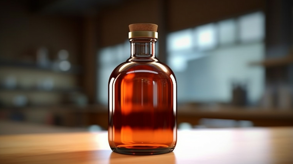 La glicerina es un líquido transparente y viscoso que suele venderse en botellas marrones.