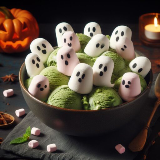 Dem grünen Sumpf aus Matcha-Eis entsteigen zu Halloween zahlreiche Marshmallow-Geister.