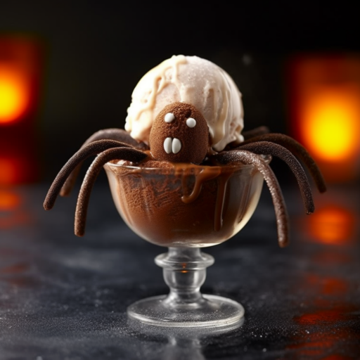Eine Spinne aus Schoko- und Vanille-Eis mit Beinen aus Lakritzschnüren ist sehr schnell vorbereitet.