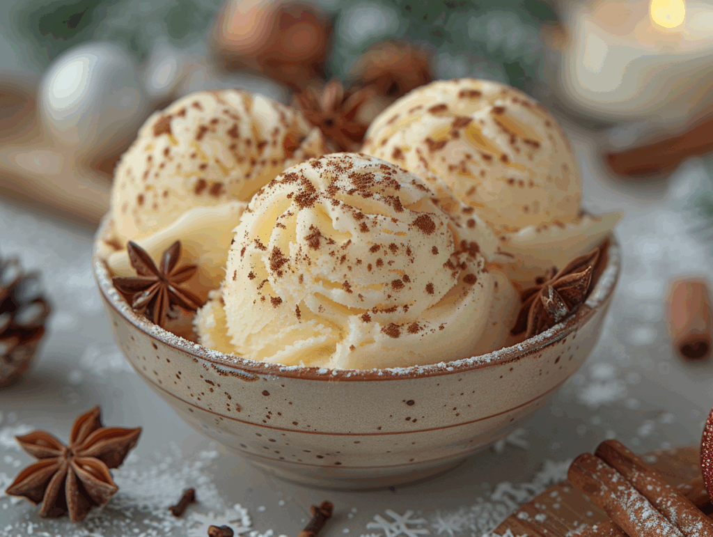 Apfel-Sorbet mit Zimtpulver bestreut.